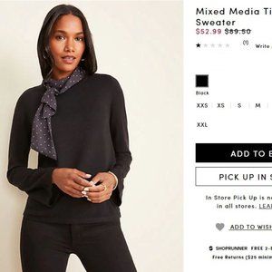 Ann Taylor Mixed Media Tie Neck Sweater S